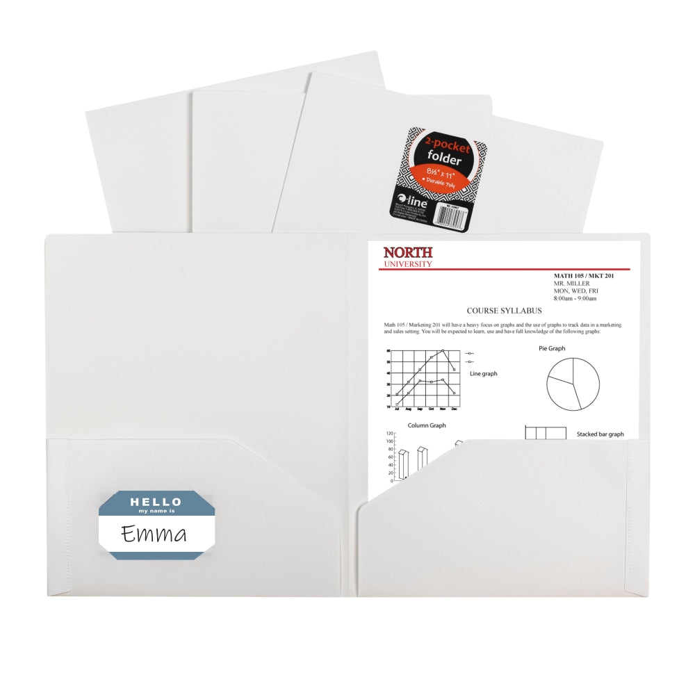 C-Line 2-Pocket Poly Portfolios, Letter Size, White, Pack Of 25 Folders