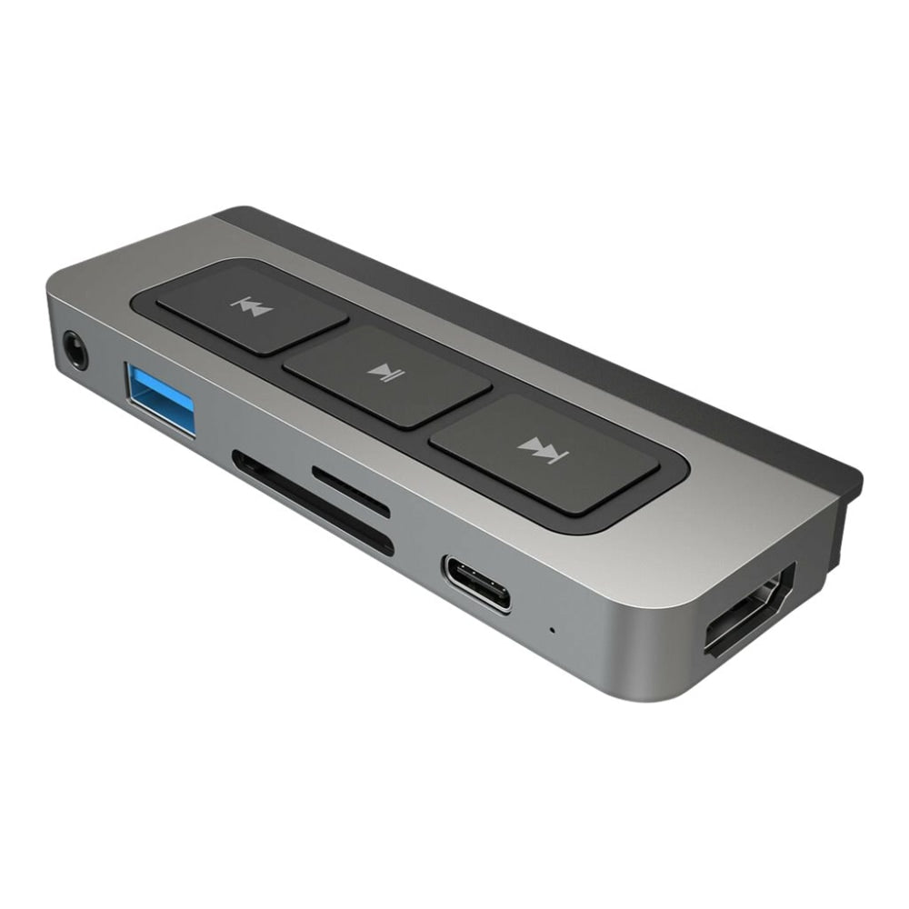 HyperDrive 6-in-1 USB-C Media Hub, 1/2inH x 1-1/8inW x 3-7/8inD, Gray/Black, HD449