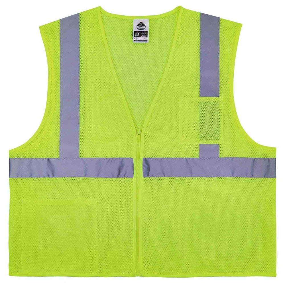 Ergodyne GloWear Safety Vest, Treated Polyester Hi-Vis 8256Z, Class 2, Large/X-Large, Lime