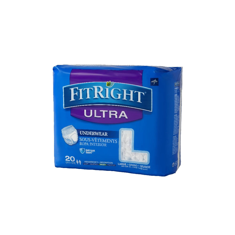 FitRight Ultra Protective Underwear, Large, 40 - 56in, White, Case Of 20