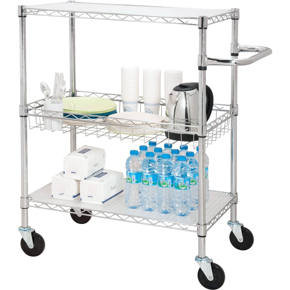 Lorell 3-Tier Steel Rolling Carts, 18inW x 30inD x 40inH, Chrome