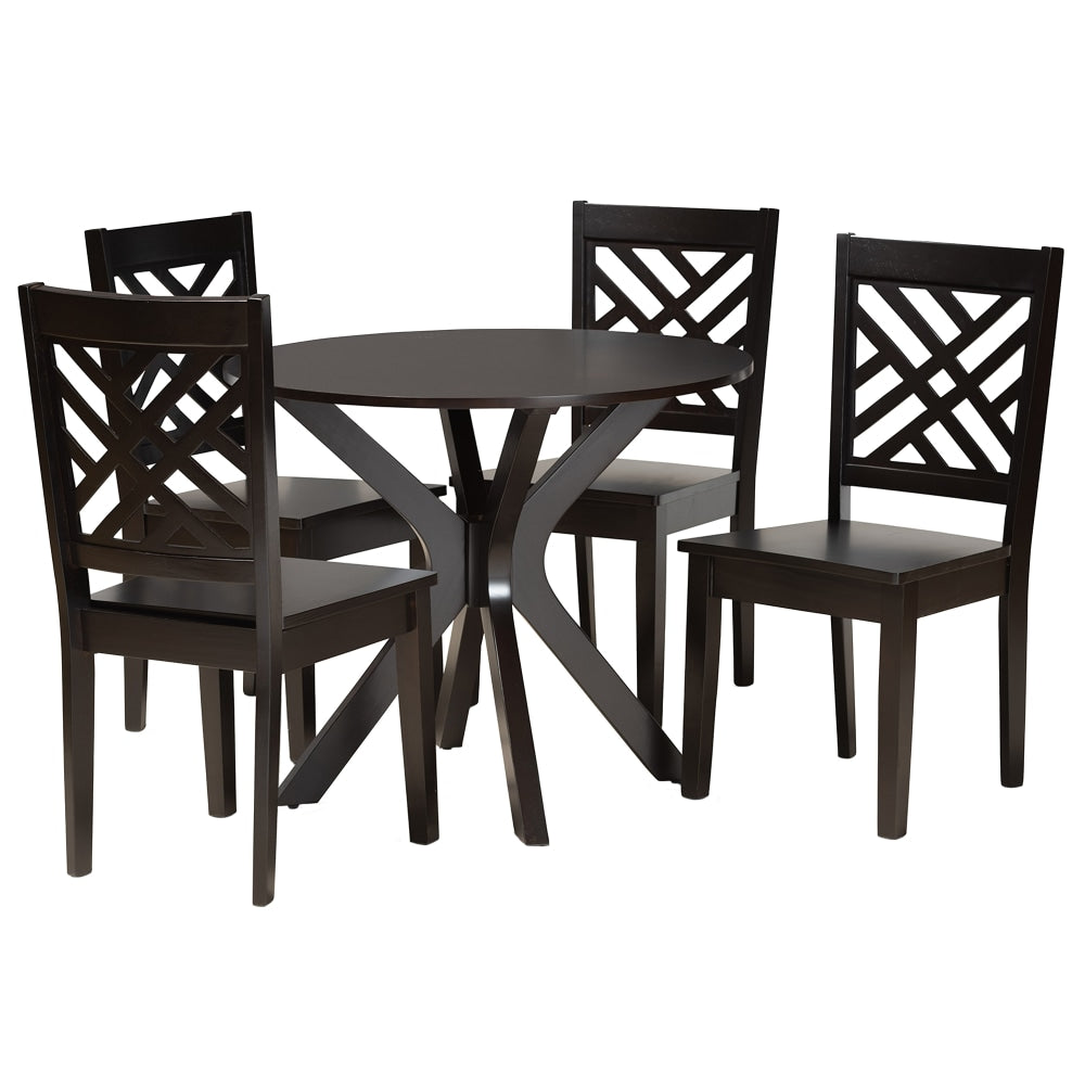 Baxton Studio Ela 5-Piece Dining Set, Dark Brown