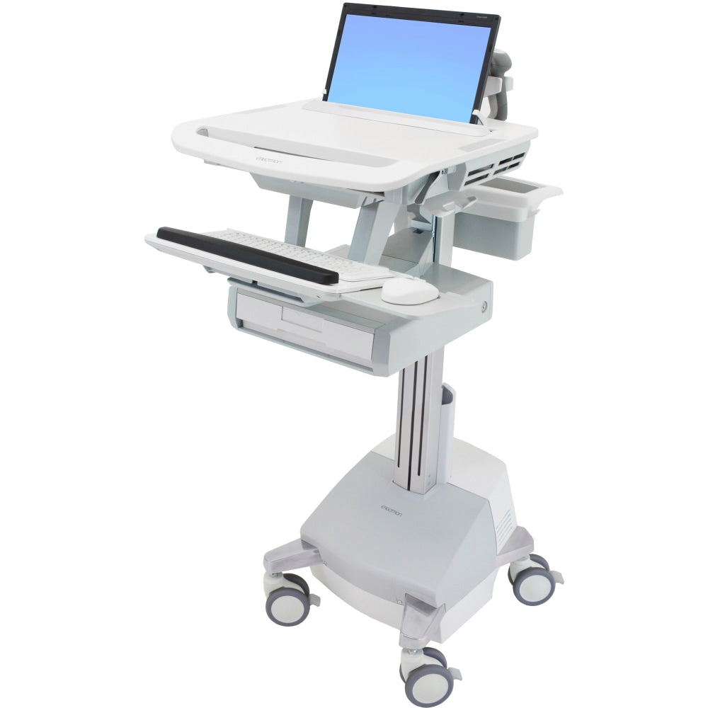 Ergotron StyleView Laptop Cart Desk Workstation SLA Powered, 1 Drawer, 50-1/2inH x 17-1/2inW x 30-3/4inD, White/Gray