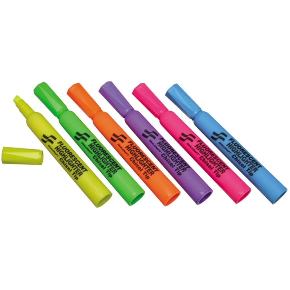 SKILCRAFT Thick-N-Thin Jumbo Fluorescent Highlighters, Assorted Colors, Box Of 6 (AbilityOne 7520-01-383-7943)