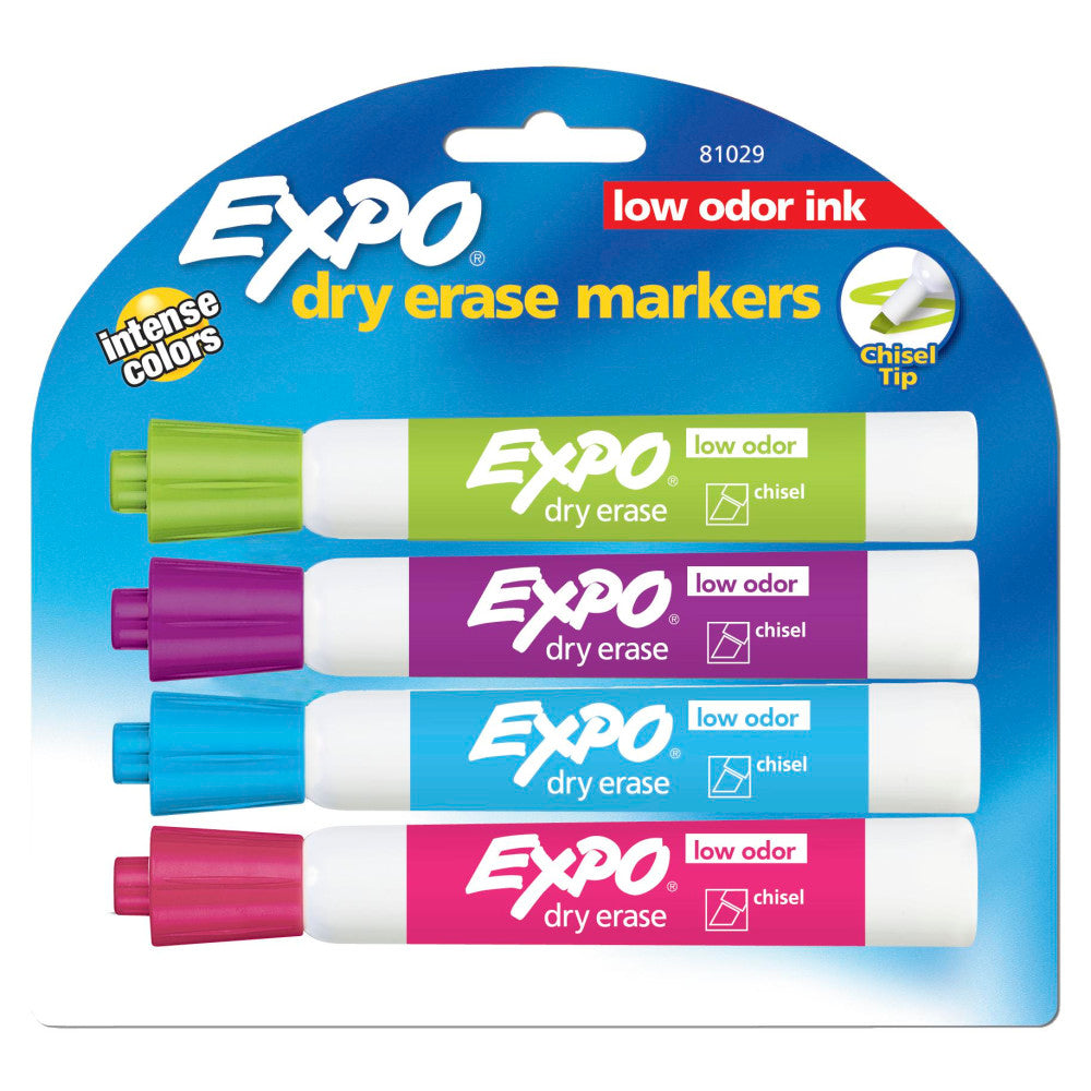 EXPO Low-Odor Dry-Erase Markers, Chisel Point, Assorted Fashion Colors, Pack Of 4