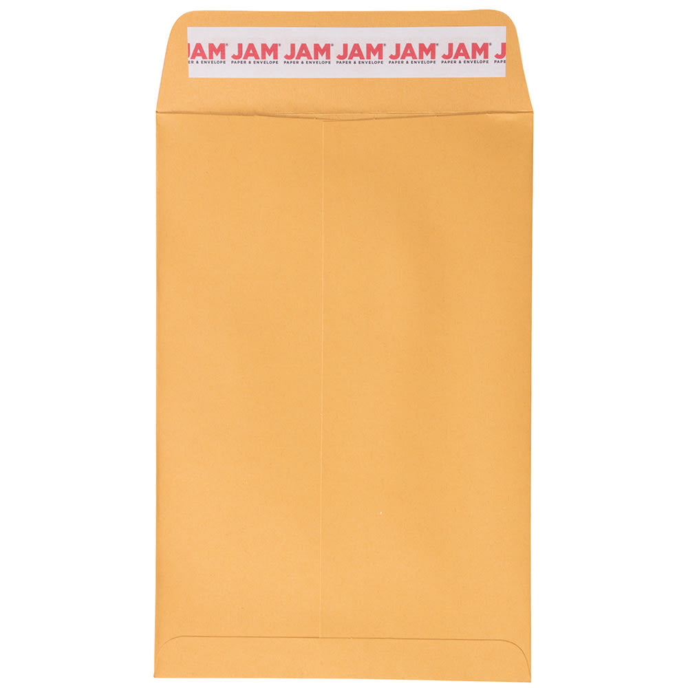 JAM Paper Open End Envelopes, 6in x 9in, Peel & Seal, Brown, Pack Of 50 Envelopes