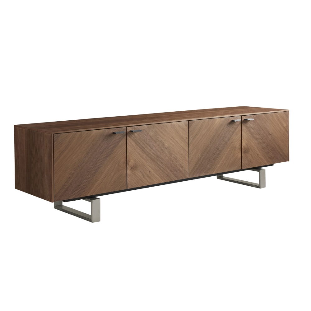 Eurostyle Alvarado Media Stand, 19-3/4inH x 70-7/8inW x 16-1/2inD, Walnut/Brushed Steel