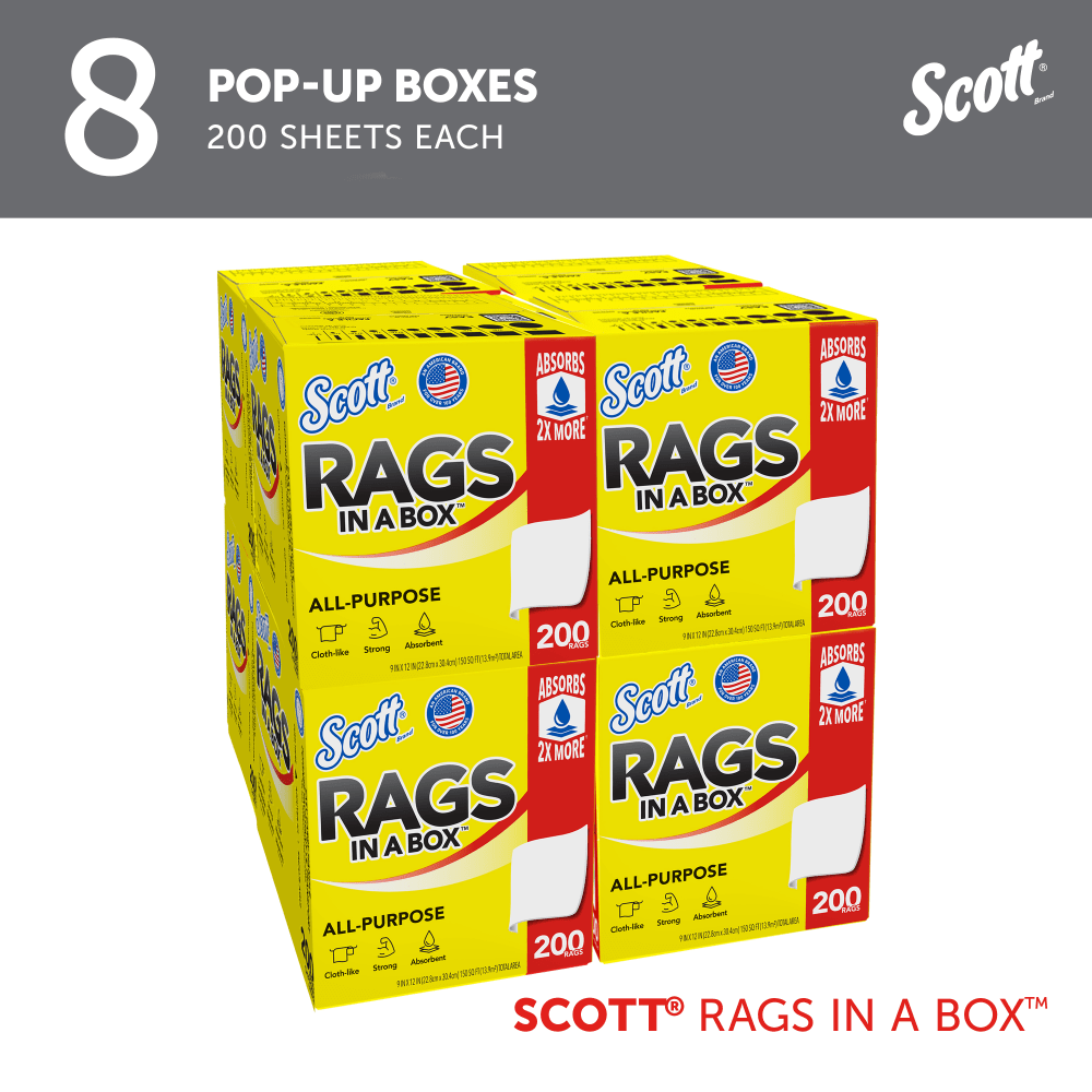 Scott Rags In A Box, 9in x 12in Sheet Size, White, Box Of 200 Rags