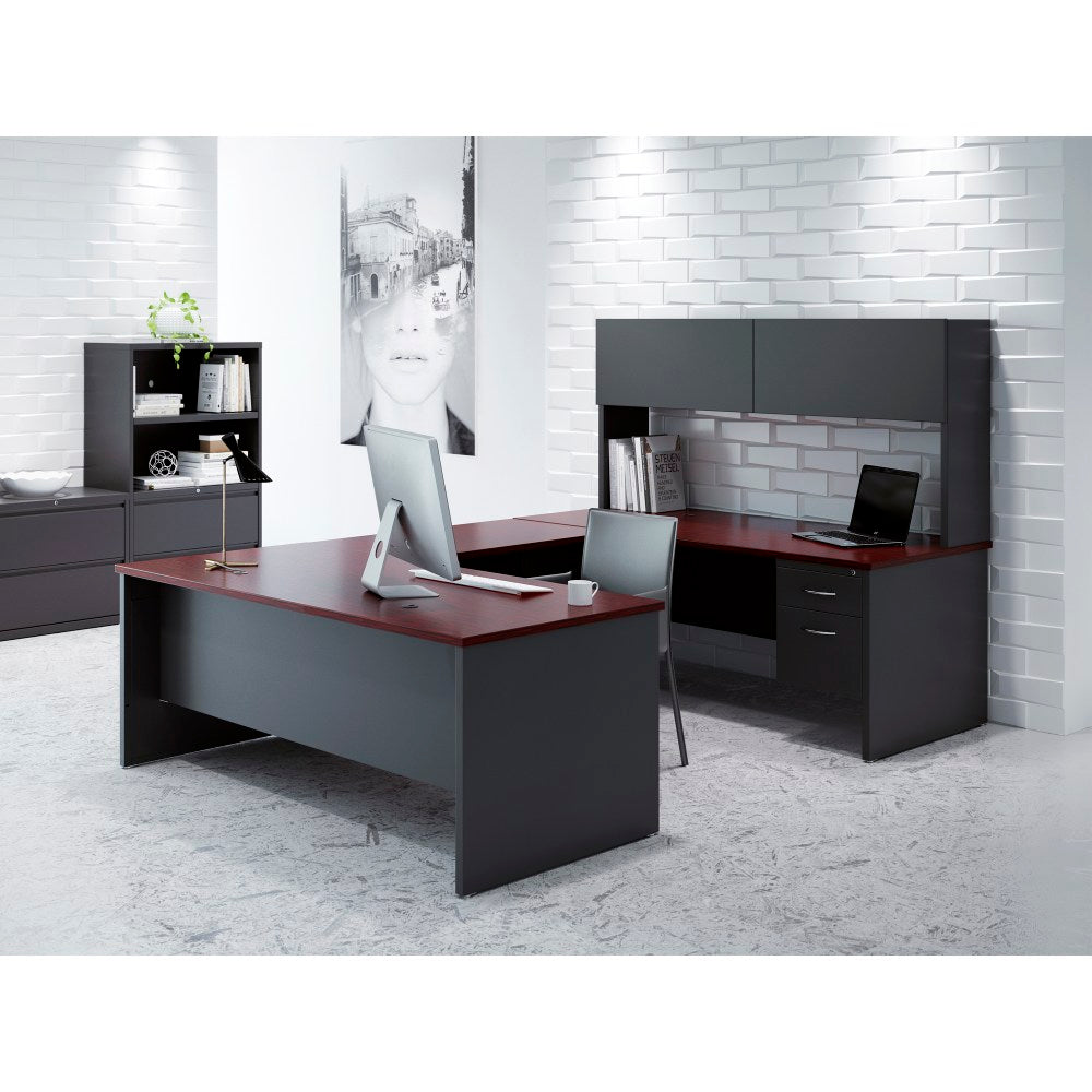 WorkPro Modular 72inW x 36inD Left-Pedestal Computer Desk, Charcoal/Mahogany