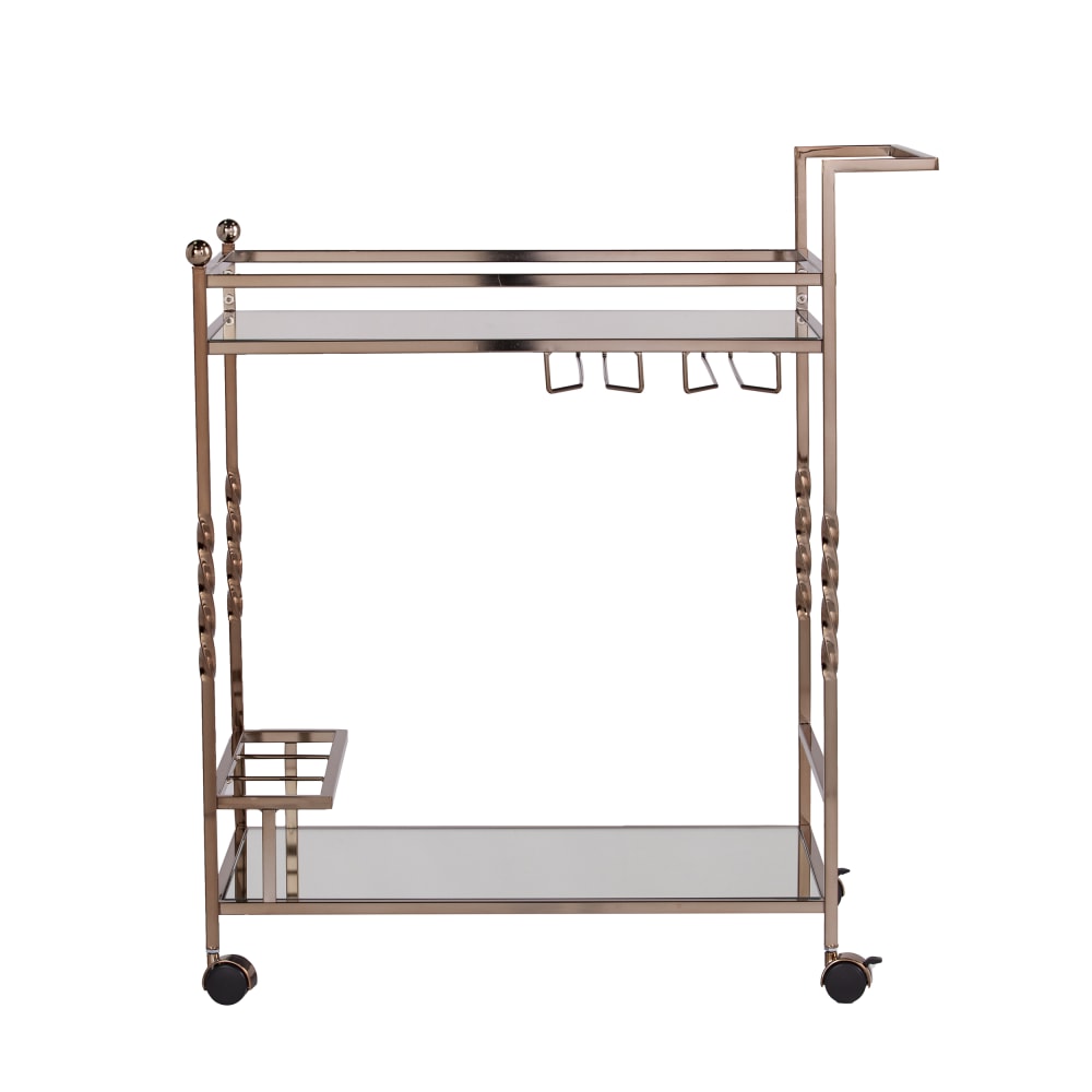 SEI Furniture Ivers 2-Shelf Mirrored Bar Cart, With Bottle Holders And Stemware Racks, 31-1/2inH x 29inW x 15-3/4inD, Champagne