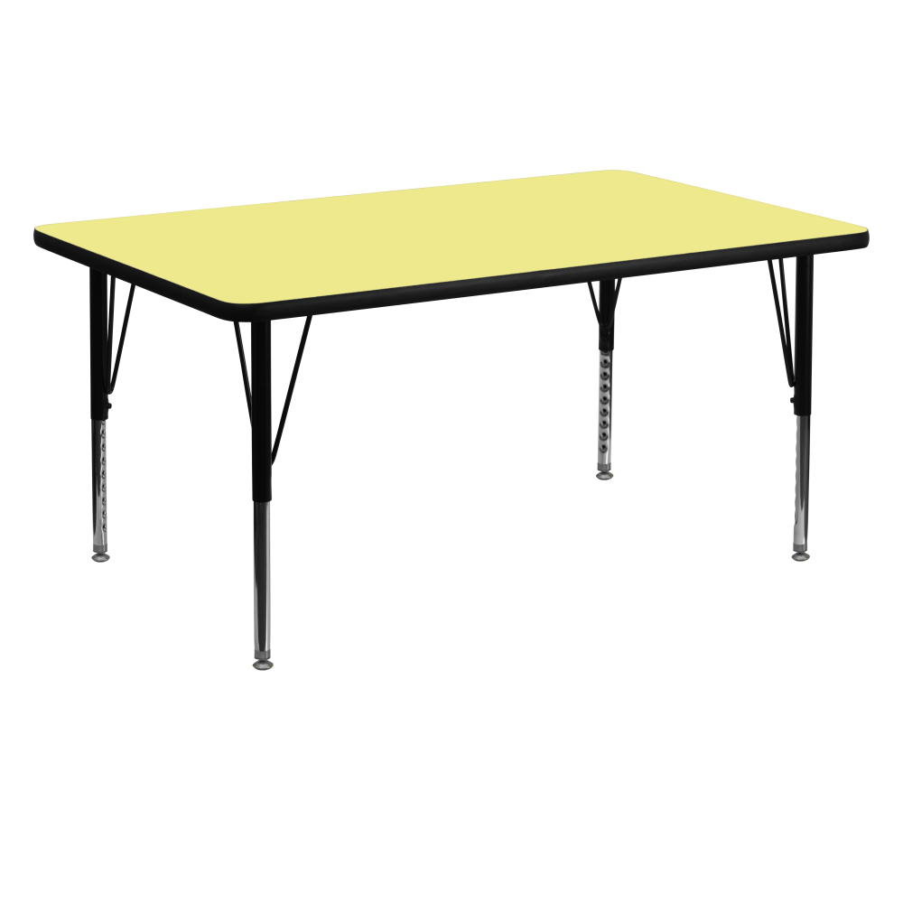 Flash Furniture Mobile Rectangular Thermal Laminate Activity Table With Height-Adjustable Short Legs, 25-3/8inH x 30inW x 60inD, Yellow