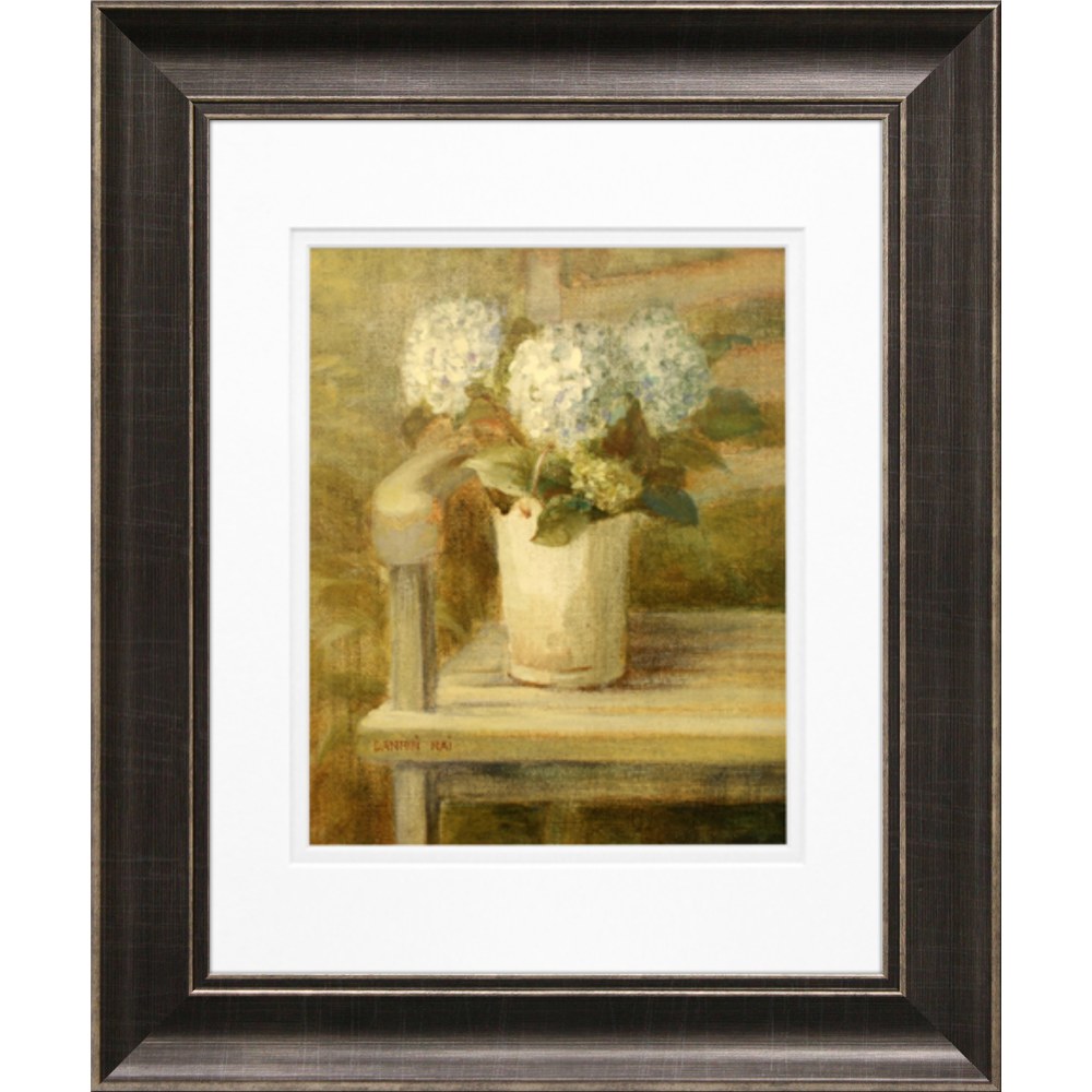 Timeless Frames Diana Pewter-Framed Floral Artwork, 11in x 14in, Hydrangea Bouquet On Bench