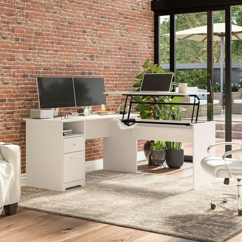 Bush Furniture Cabot 3-Position Sit-To-Stand Height-Adjustable L-Shaped Desk, 60inW, White, Standard Delivery