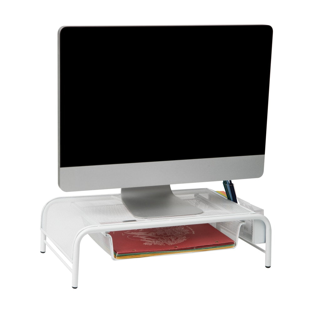 Mind Reader Network Collection Metal Mesh Monitor Stand, 5-1/2inH x 11-1/2inW x 24inD, White