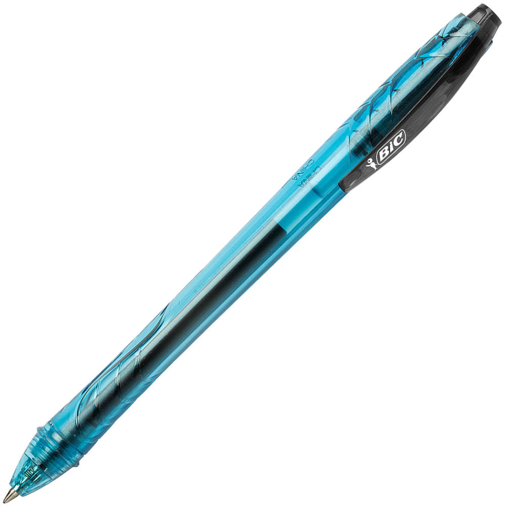 BIC Ecolutions Ocean-Bound Retractable Gel Pens, Pack Of 12 Pens, Medium Point, 0.7 mm,  78% Recycled, Clear Barrel, Black Ink