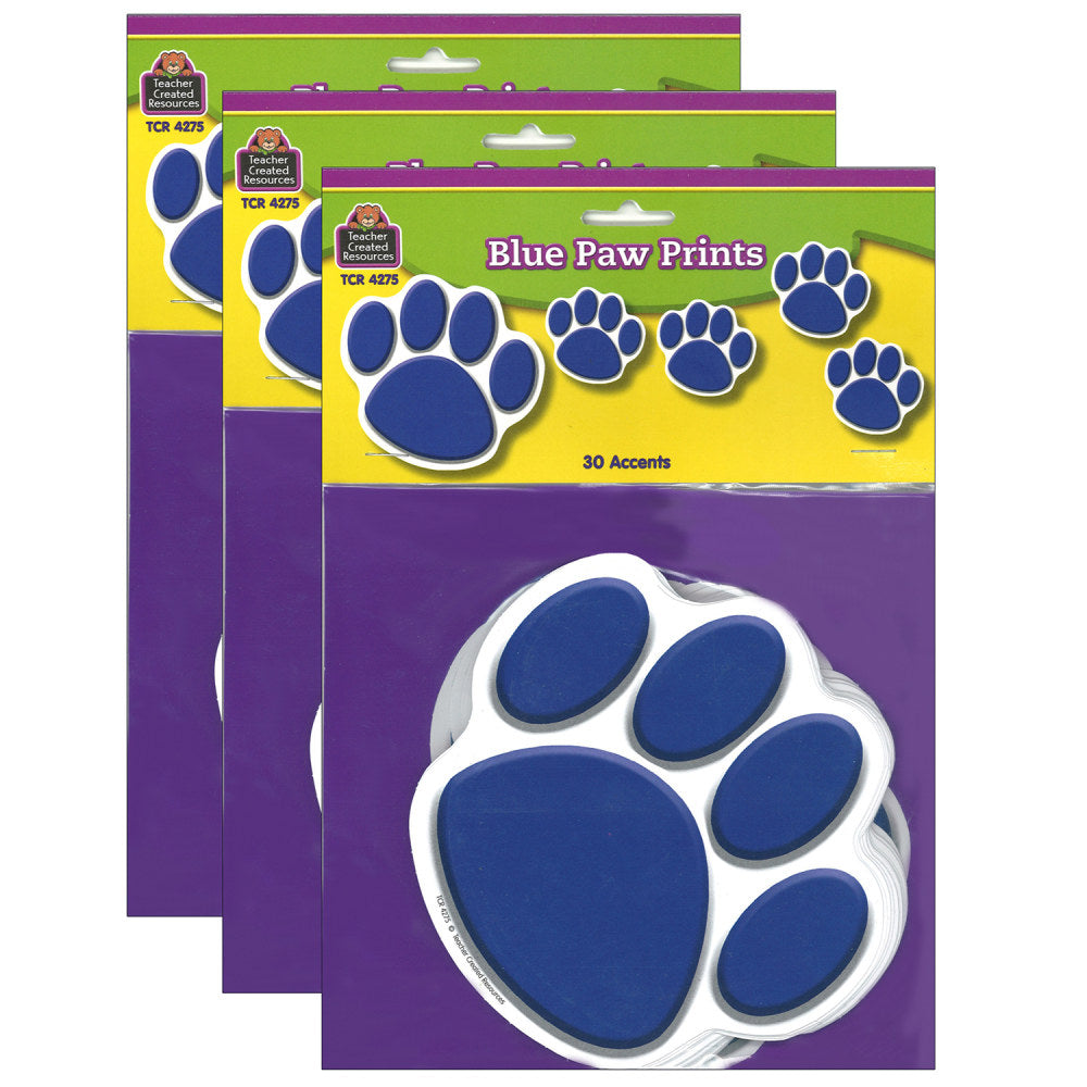 Teacher Created Resources Accents, Blue Paw Prints, 30 Accents Per Pack, Set Of 3 Packs