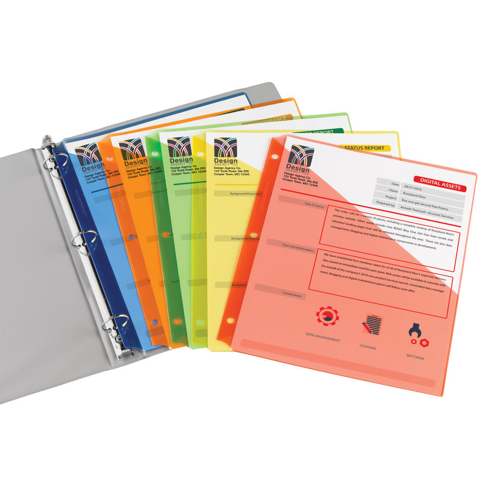 Office Depot Brand Single Pocket Sheet Protectors, 8-1/2in x 11in, Assorted Colors, Pack Of 5