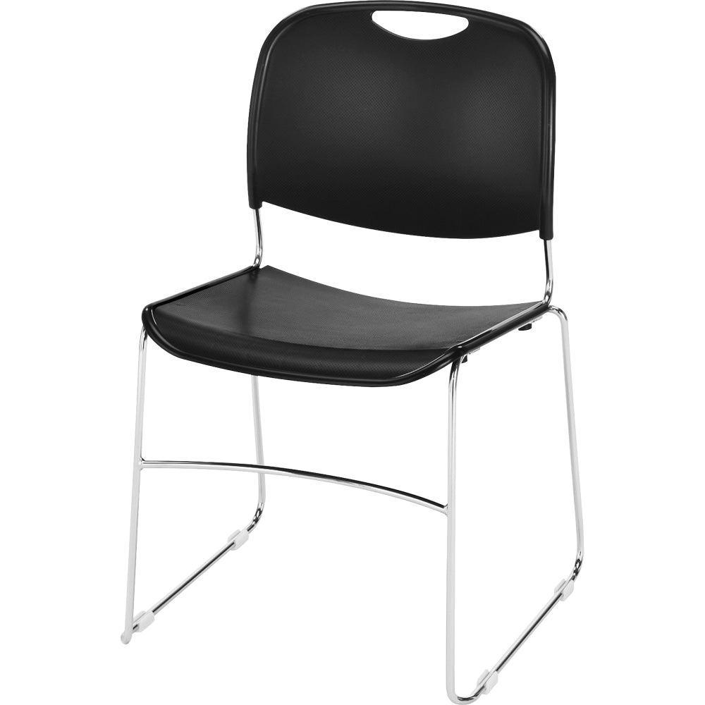 Lorell Lumbar Support Polymer Seat, Polymer Back Stacking Chair, 19in Seat Width, Black Seat/Chrome Frame, Quantity: 4