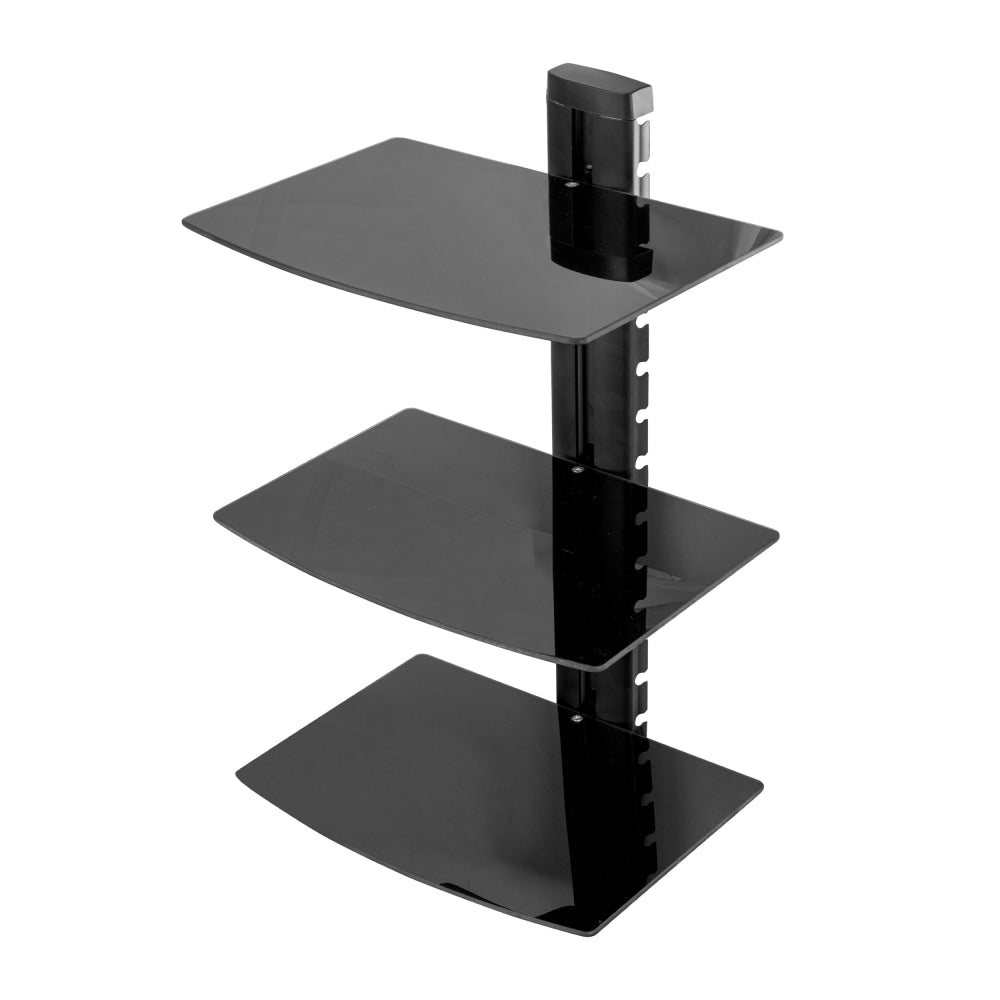 MegaMounts Tempered Glass 3-Shelf Multimedia Mounting Unit, 9.84inH x 23.62inW x 14.17inD, Black