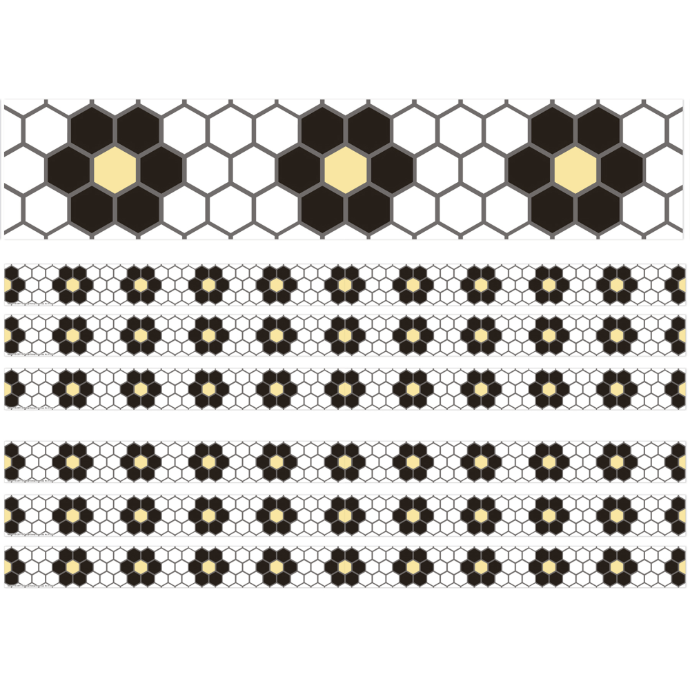 Eureka School Deco Trim, The Hive Floral Mosaic, 37' Per Pack, Set Of 6 Packs