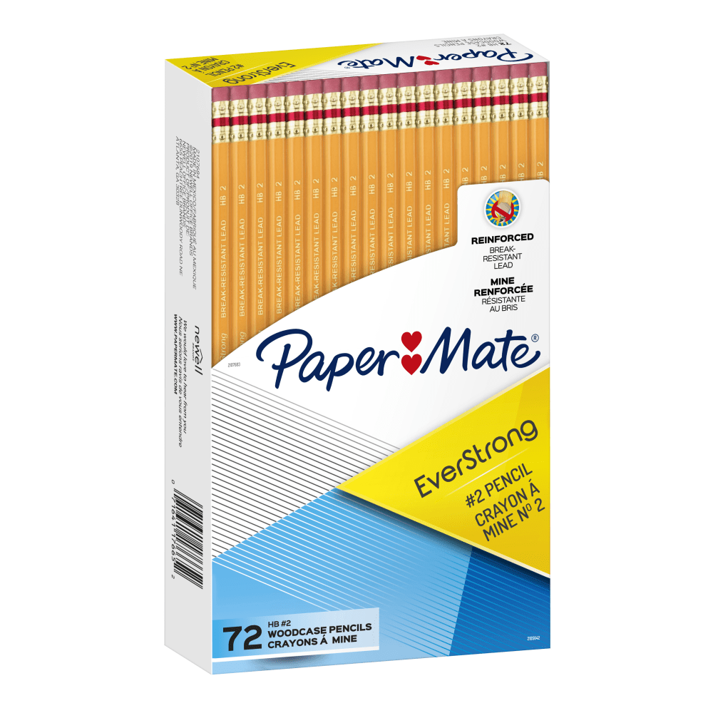 Paper Mate Everstrong Break-Resistant Pencils, #2, HB, Box Of 72 Unsharpened Pencils