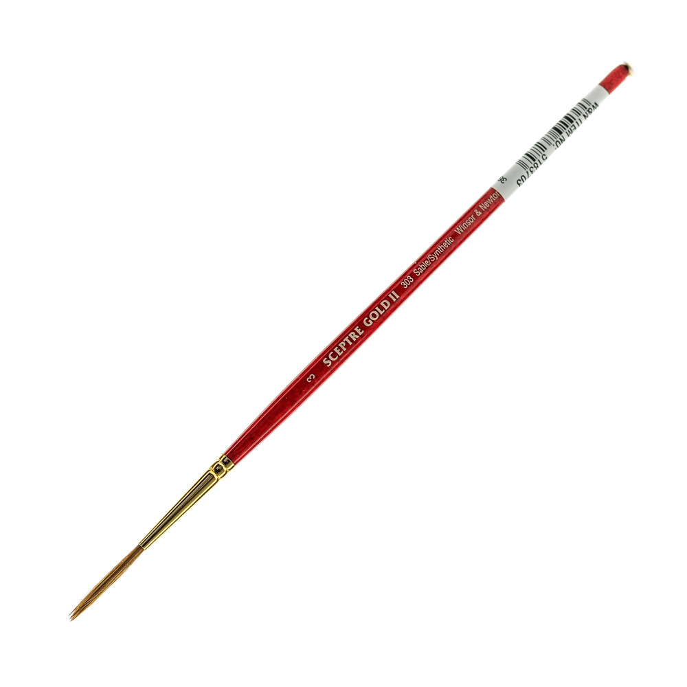 Winsor & Newton Sceptre Gold II Short-Handle Paint Brush 303, Size 3, Lettering Bristle, Sable Hair, Terracotta