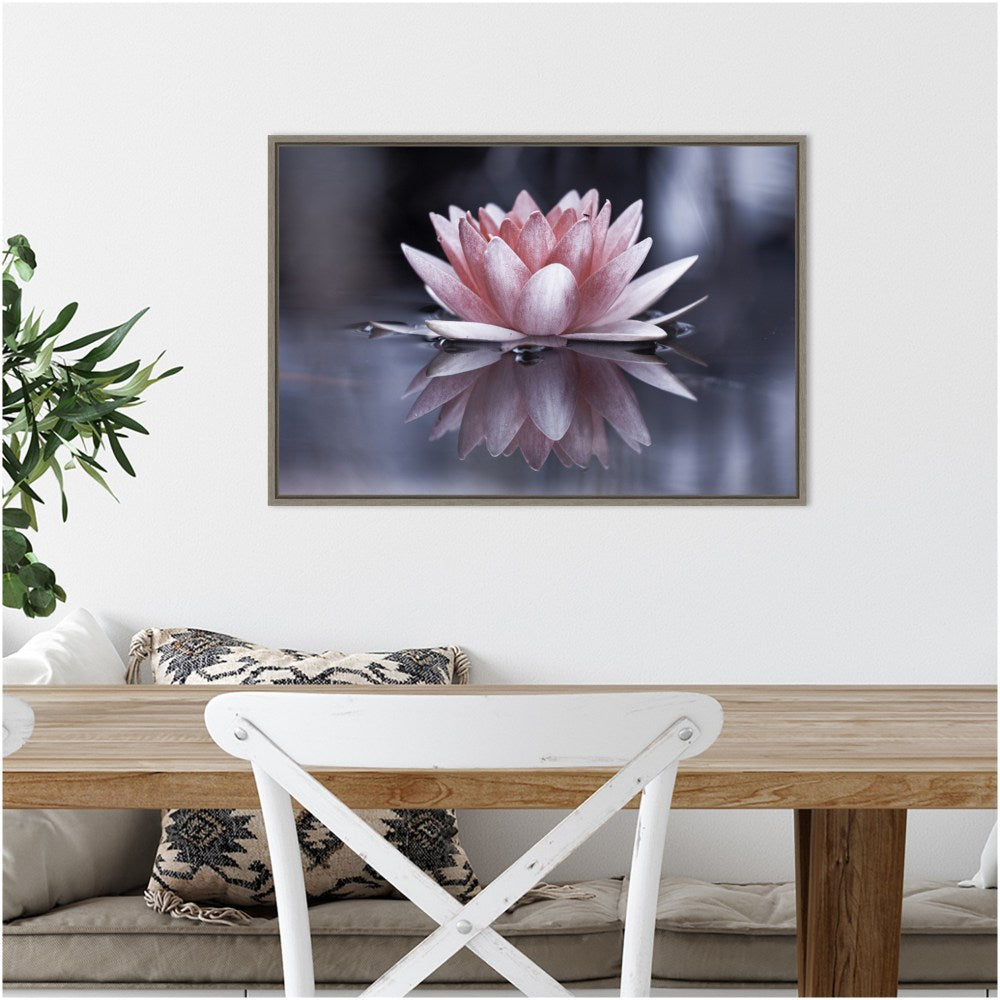 Amanti Art Padmasana (Lotus Flower) by Fabien Bravin Framed Canvas Wall Art Print, 23in x 16in, Graywash