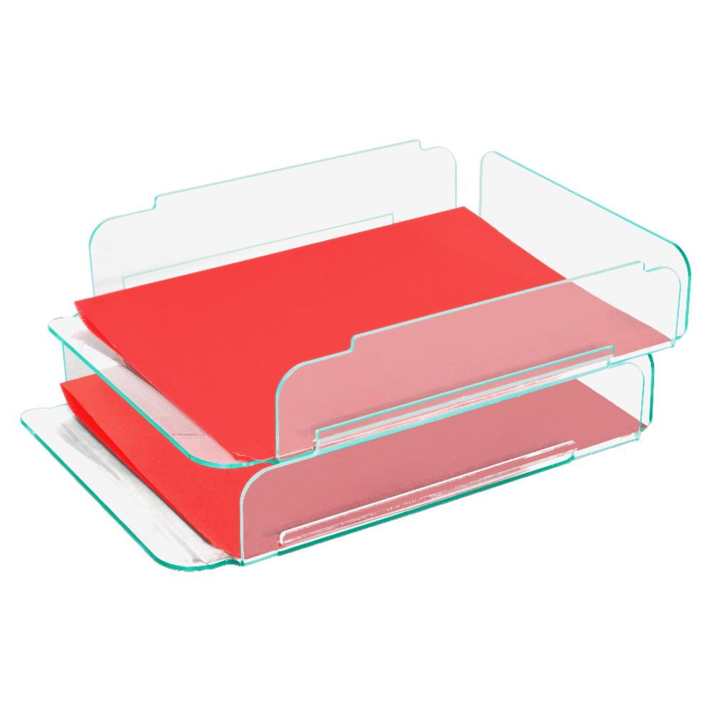 Lorell Acrylic Stacking Letter Trays, For * 1/2in x 11in Use, Clear/Green Edge, Set Of 2