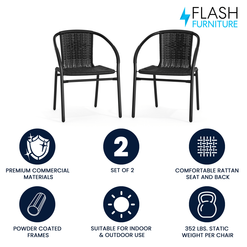 Flash Furniture Lila Restaurant Stack Chairs, Black, Pack Of 2 Chairs