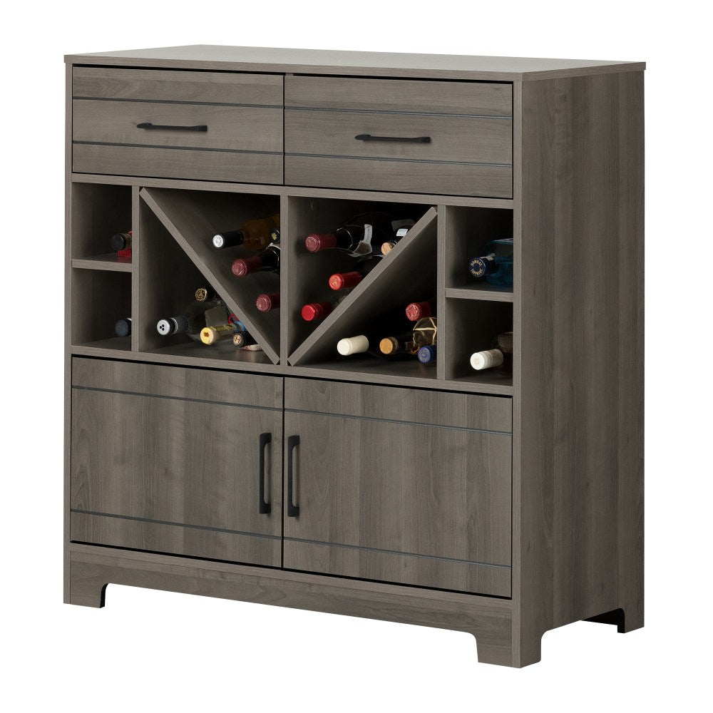 South Shore Vietti 32-Bottle Bar Cabinet With Bottle Storage, 36-1/4inH x 34-1/4inW x 16-3/4inD, Gray Maple