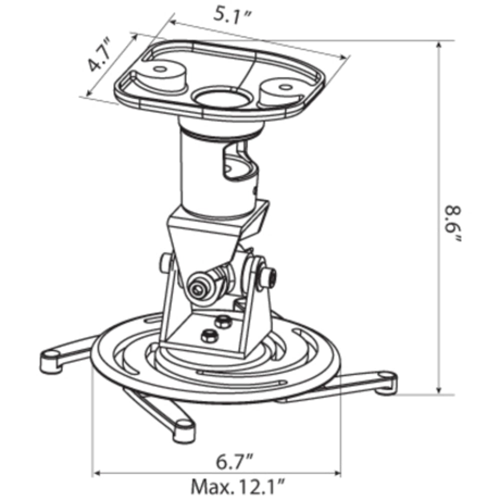 Amer Mounts Universal Ceiling Projector Mount - White - Supports up to 30lb load, 360 degree rotation, 180 degree tilt