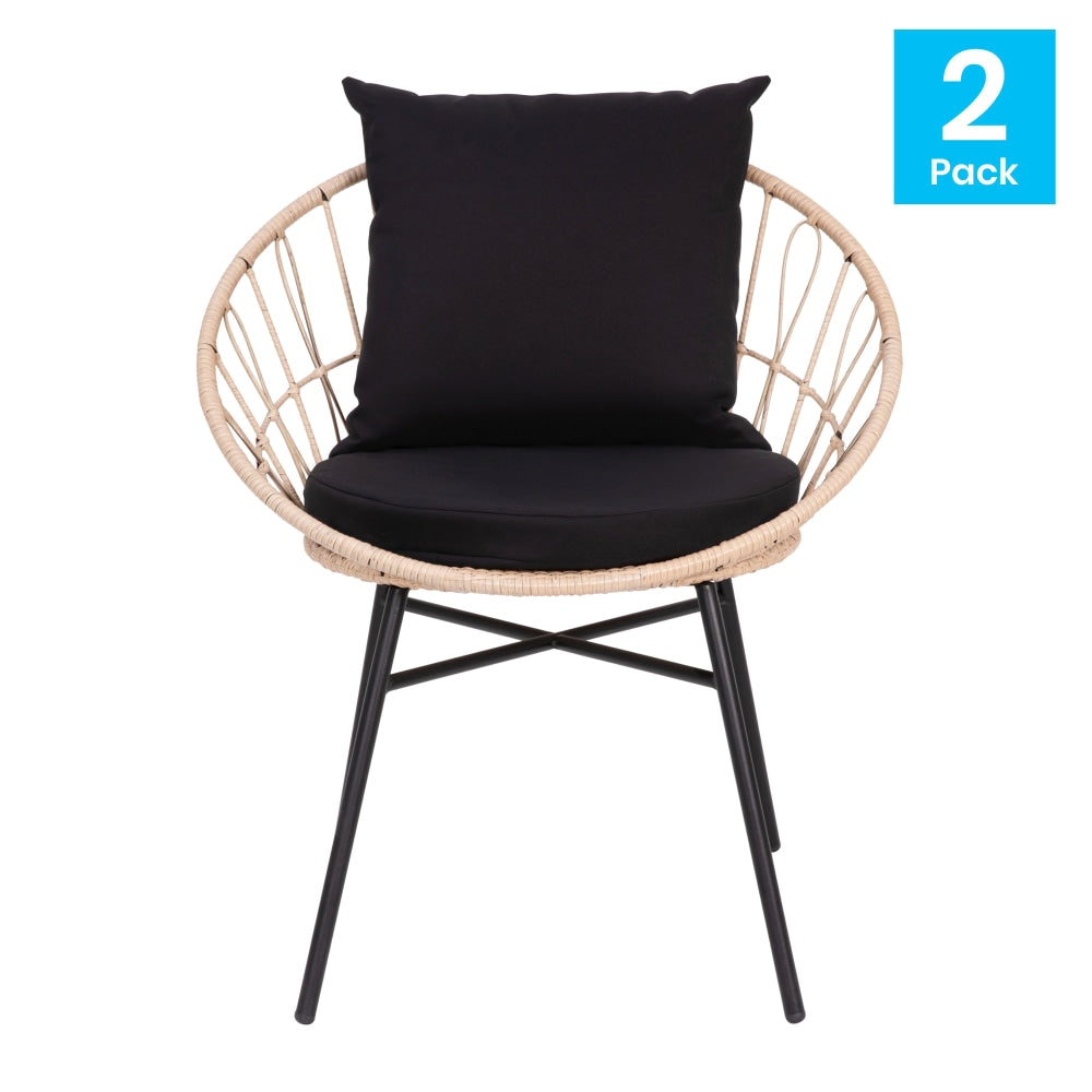 Flash Furniture Devon Indoor/Outdoor Modern Papasan Rattan Rope Patio Chairs, Black/Tan, Set Of 2 Chairs