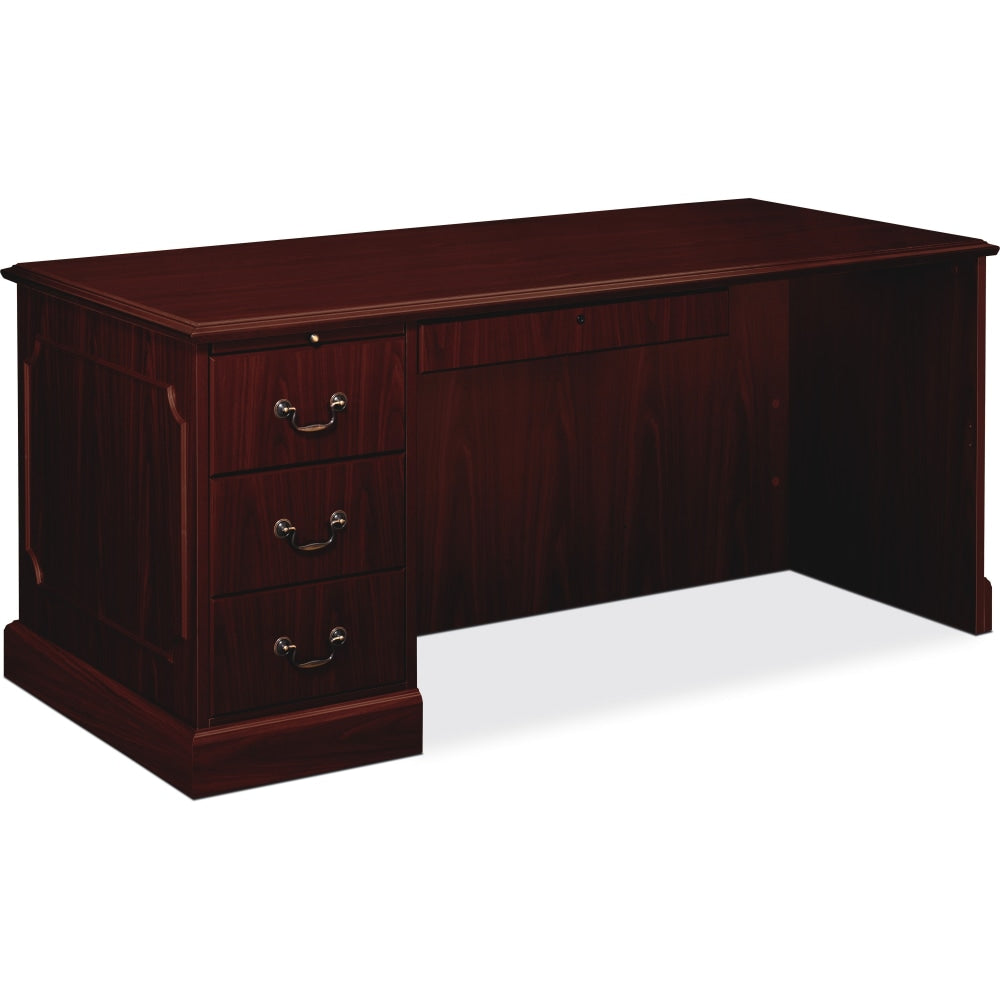 HON 94000-Series 66inW Left Single Pedestal Computer Desk, Mahogany