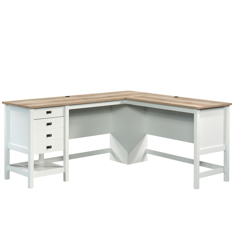 Sauder Cottage Road 65inW L-Shaped Corner Desk, Soft White/Oak