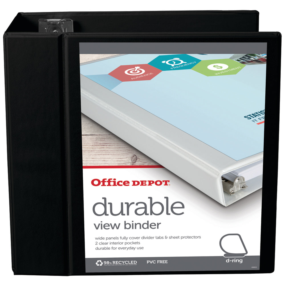 Office Depot Brand Durable View 3-Ring Binder, 5in Slant Rings, Black