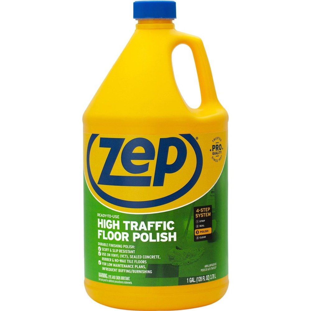 Zep High-Traffic Floor Finish - 128 fl oz (4 quart) - 4 / Carton - Clear, Green