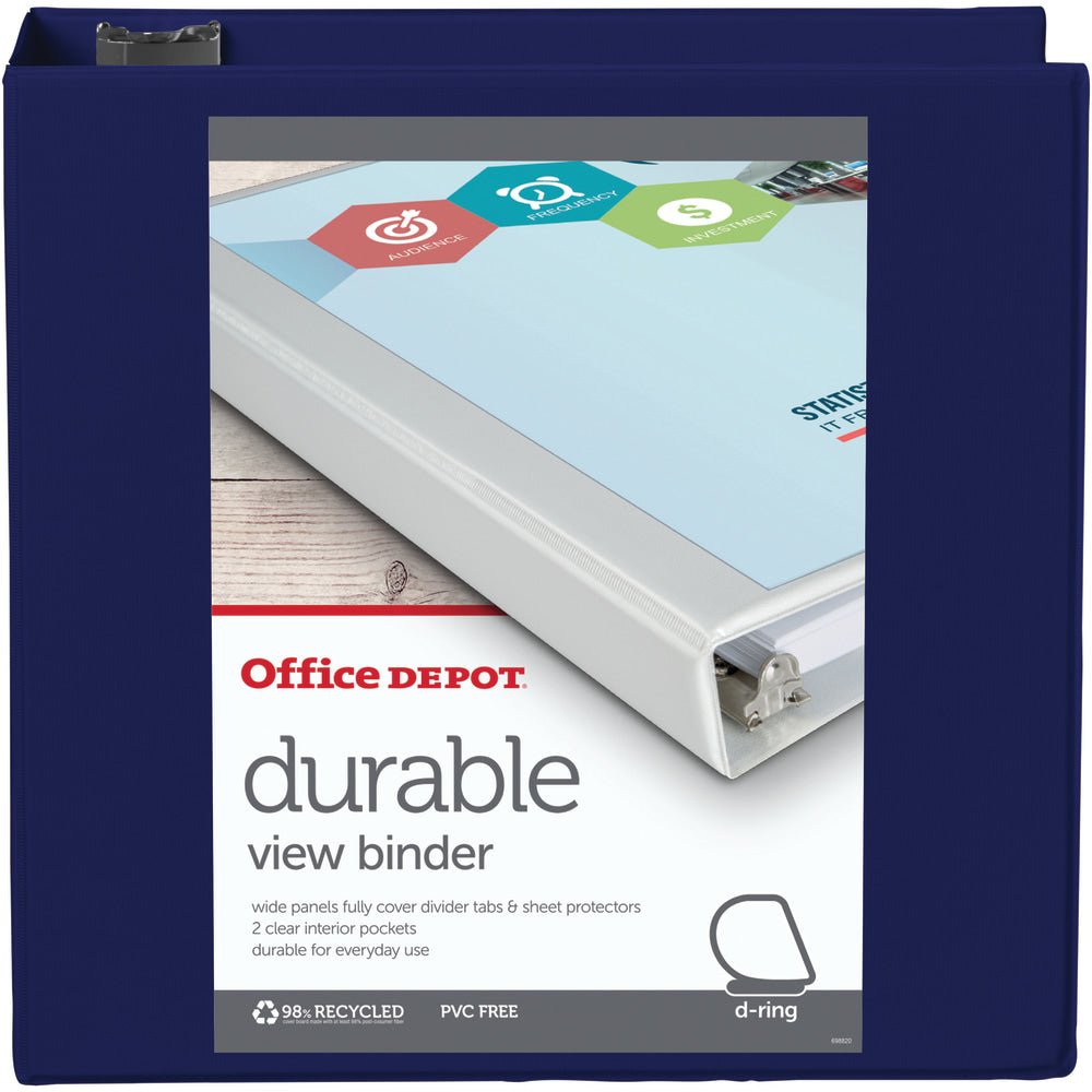 Office Depot Brand Durable View 3-Ring Binder, 3in D-Rings, Blue