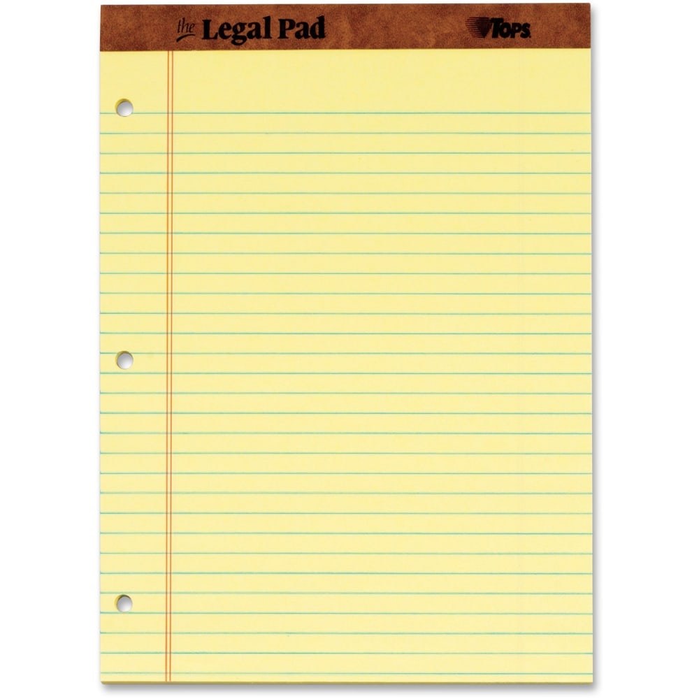 TOPS The Legal Pad Writing Pad - 50 Sheets - Double Stitched - 0.34in Ruled - 16 lb Basis Weight - 8 1/2in x 11 3/4in - Canary Paper - Perforated, Punched, Hard Cover - 1 Dozen