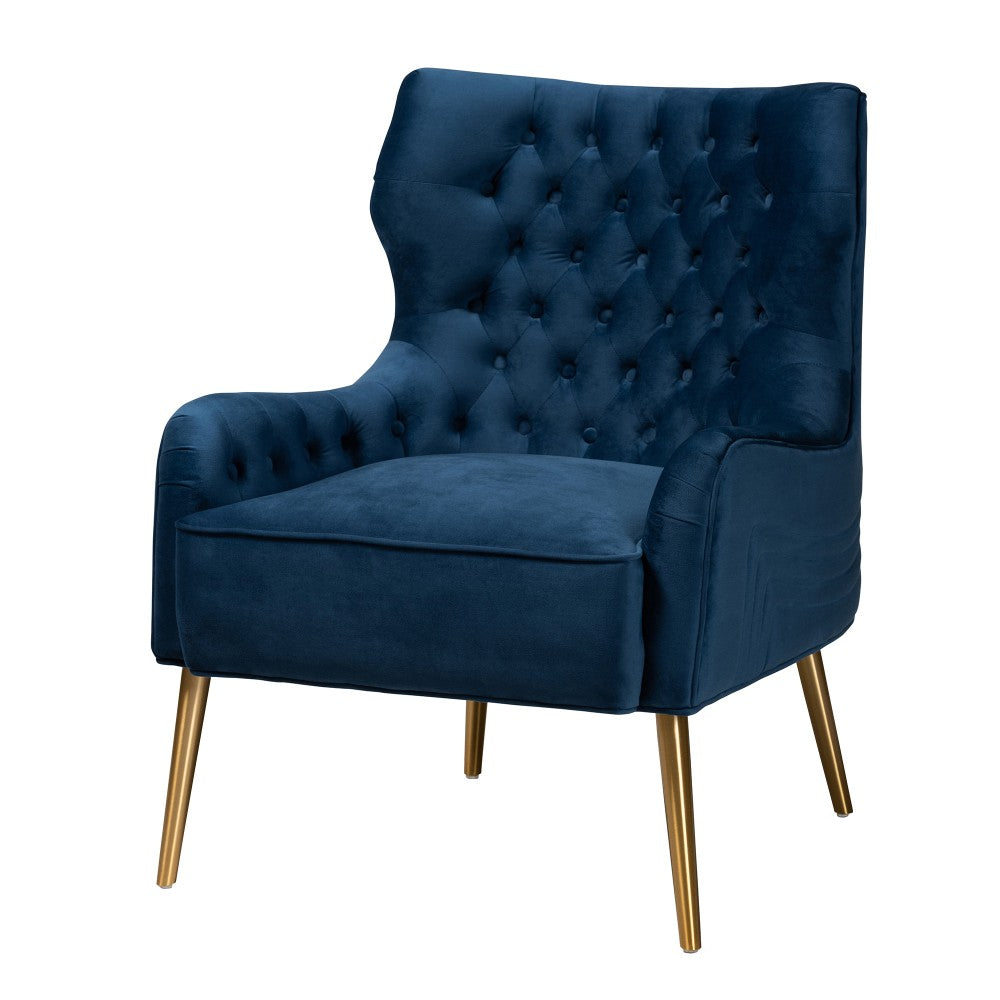 Baxton Studio Nelson Armchair, Navy Blue/Gold