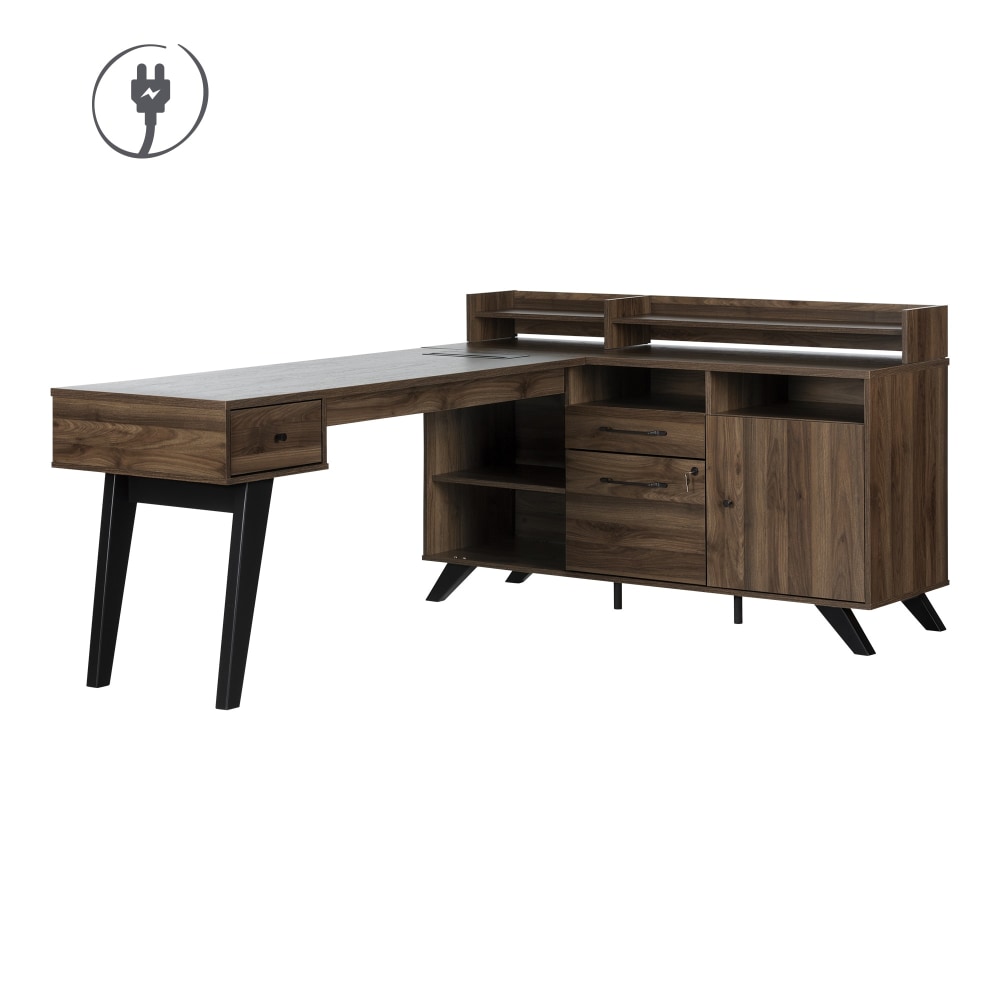 South Shore Helsy 78inW L-Shaped Computer Desk, Natural Walnut