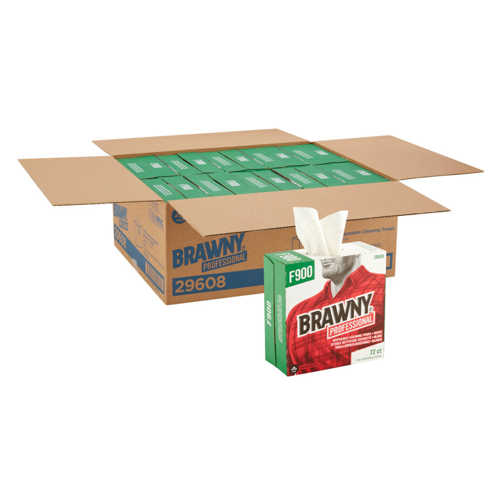 Brawny Professional by GP PRO FLAX 900 Heavy-Duty 1-Ply Wipers, 9in x 16in, White, Box Of 72