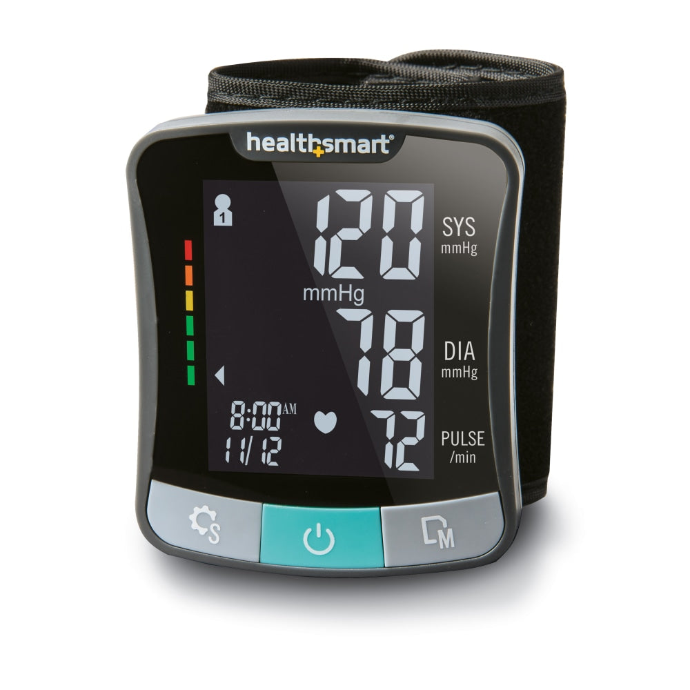 HealthSmart Premium Series Universal Talking Wrist Digital Blood Pressure Monitor, Black/Gray