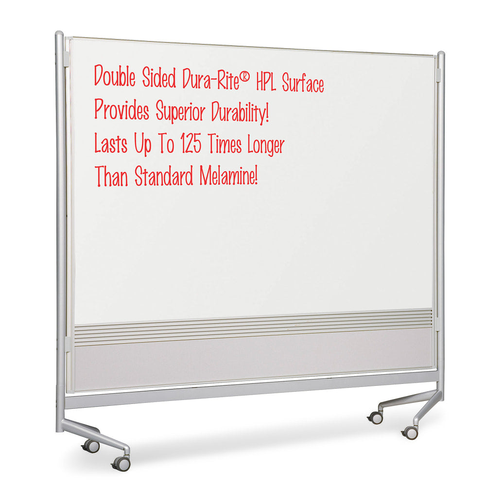 Balt Best Rite Mobile Dry-Erase Whiteboard Double-Sided Partition, 74in x 76in x 12in, Aluminum Frame With Silver Finish