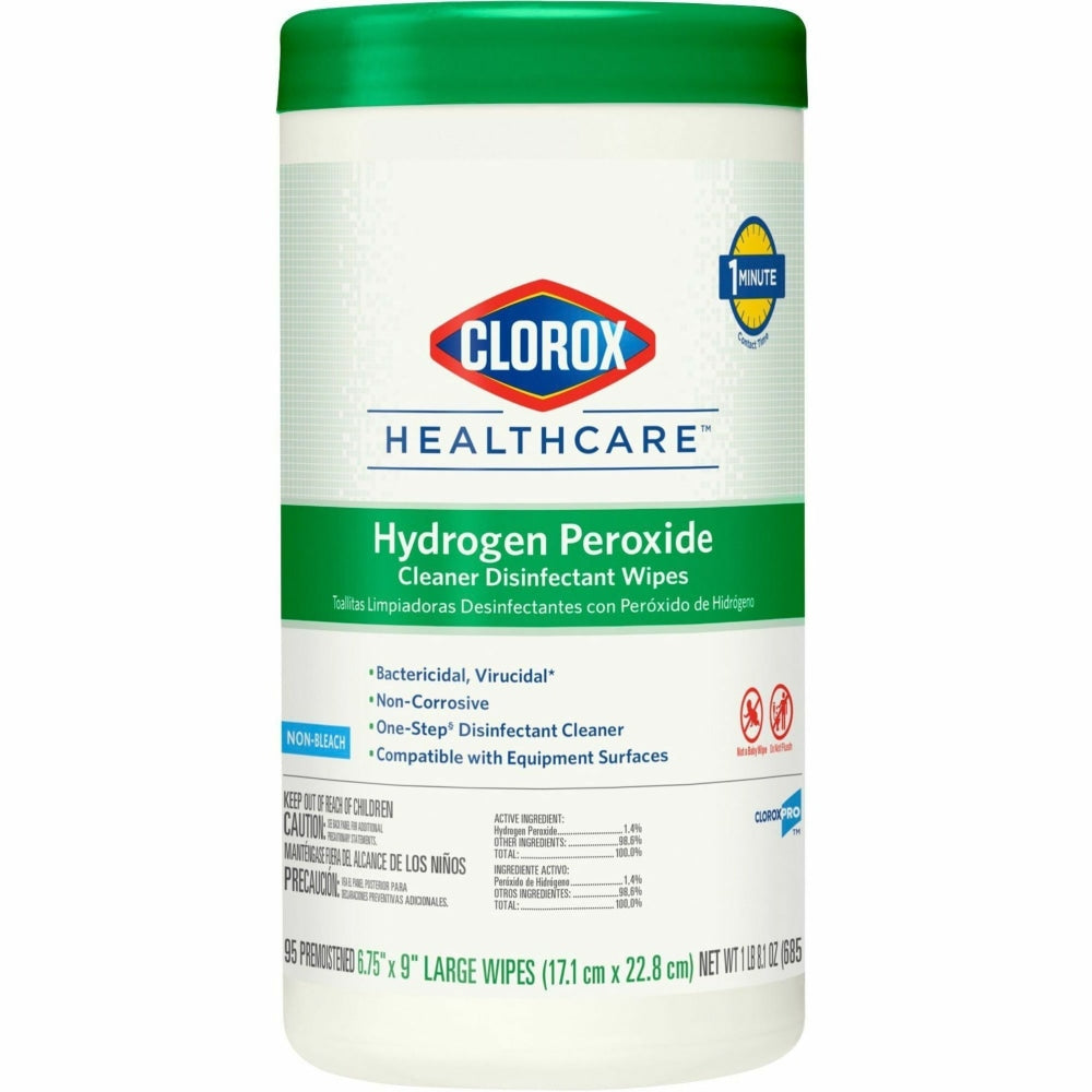 Clorox Healthcare Hydrogen Peroxide Cleaner Disinfectant Wipes - 95 / Canister - 6 / Carton - Pre-moistened - White