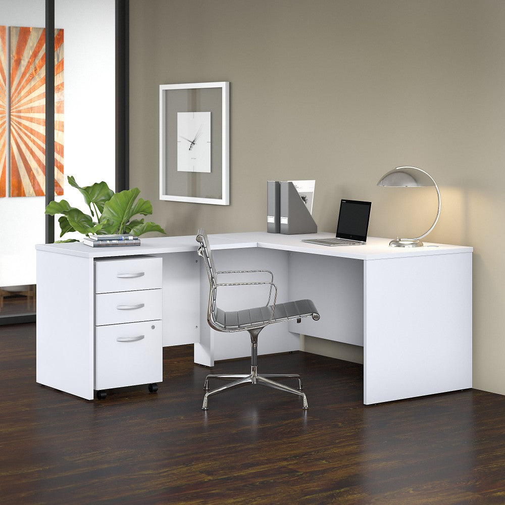 Bush Business Furniture Studio C 60inW L-Shaped Corner Desk With Mobile File Cabinet And Return, White, Standard Delivery