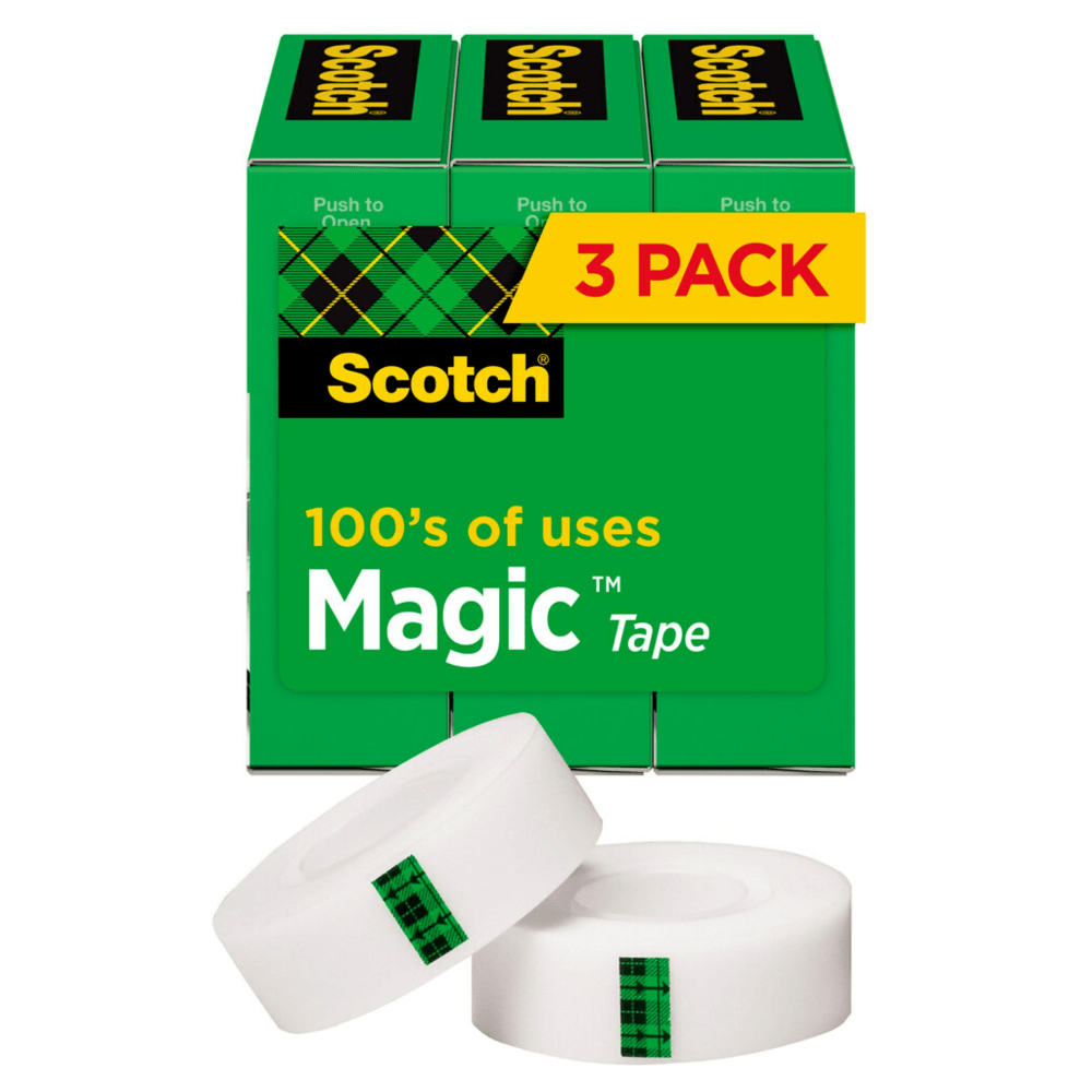 Scotch Magic Tape with Dispenser, Invisible, 3/4 in x 1000 in, 3 Tape Rolls, Home Office and School Supplies