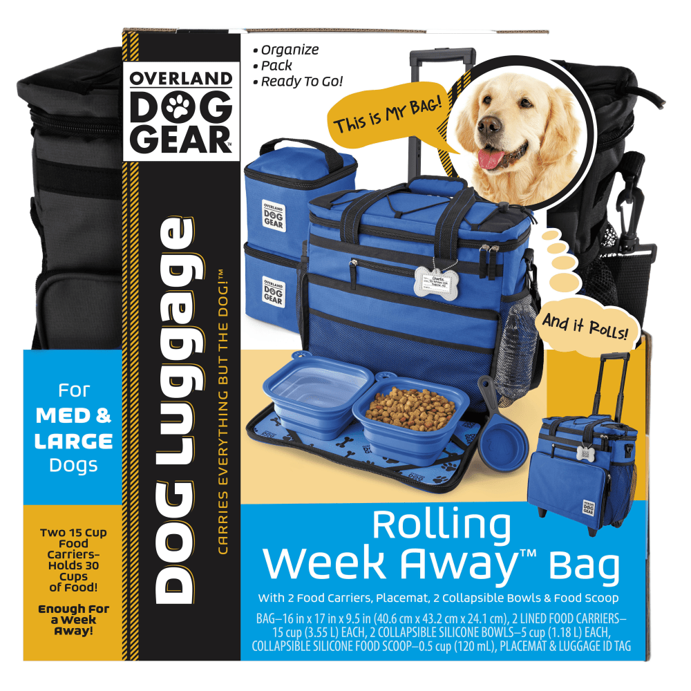 Overland Dog Gear Rolling Week Away Bag, 14inH x 7-1/2inW x 16inD, Black