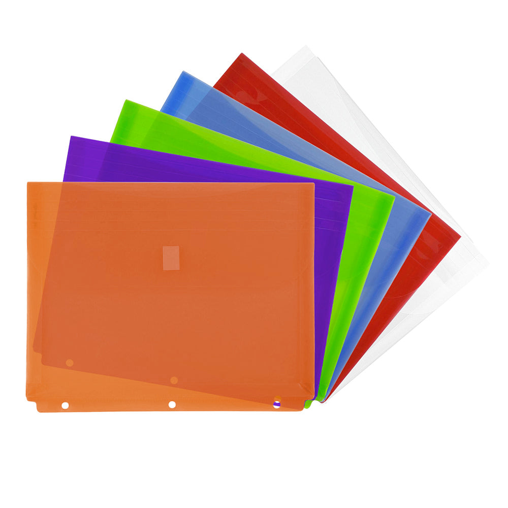 JAM Paper Plastic Binder Envelopes, 9-1/2in x 11-1/2in, Adhesive Seal, Assorted Colors, Pack Of 6 Envelopes