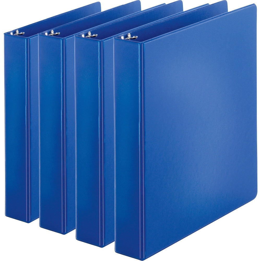 Business Source Basic Round Ring Binders, 1 1/2in Ring, 8 1/2in x 11in, Dark Blue, Pack Of 4