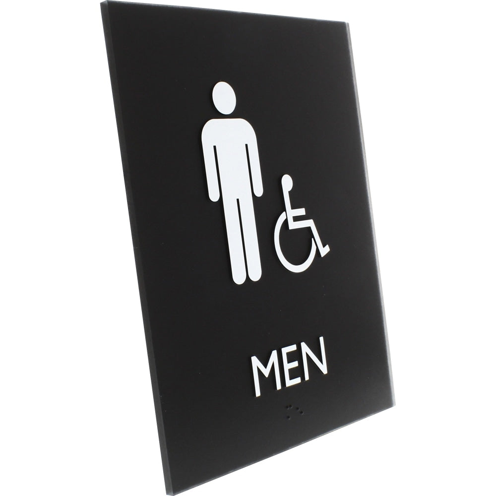 Lorell Mens Handicap Restroom Sign - 1 Each - Men Print/Message - 6.4in Width x 8.5in Height - Rectangular Shape - Surface-mountable - Easy Readability, Braille - Plastic - Black